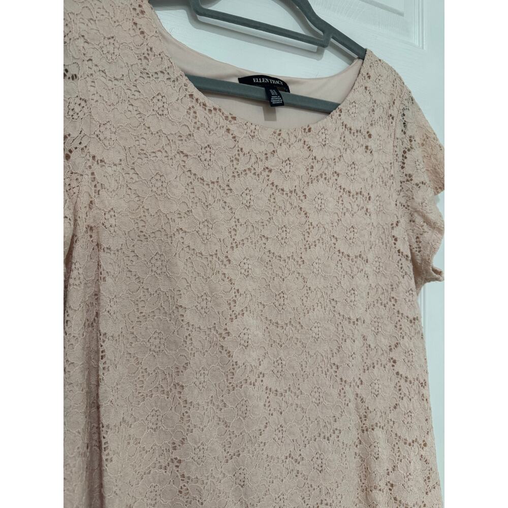 Women's Ellen Tracy Light Pink Stretch Top Floral Lace Overlay Plus 1X